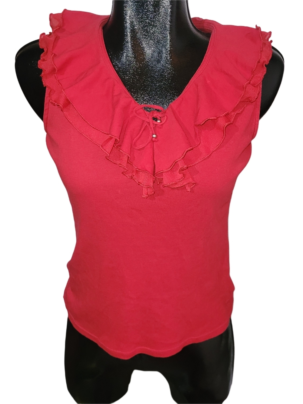 Chaps Women's Red Ruffle-Trim Sleeveless Top Size XS